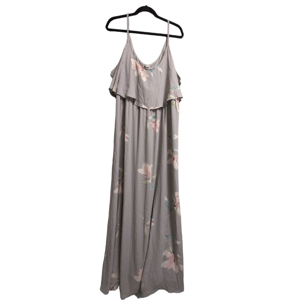 Show Me Your Mumu Caitlin Ruffle Maxi Dress Wedding Chiffon Gray Floral 2X New
